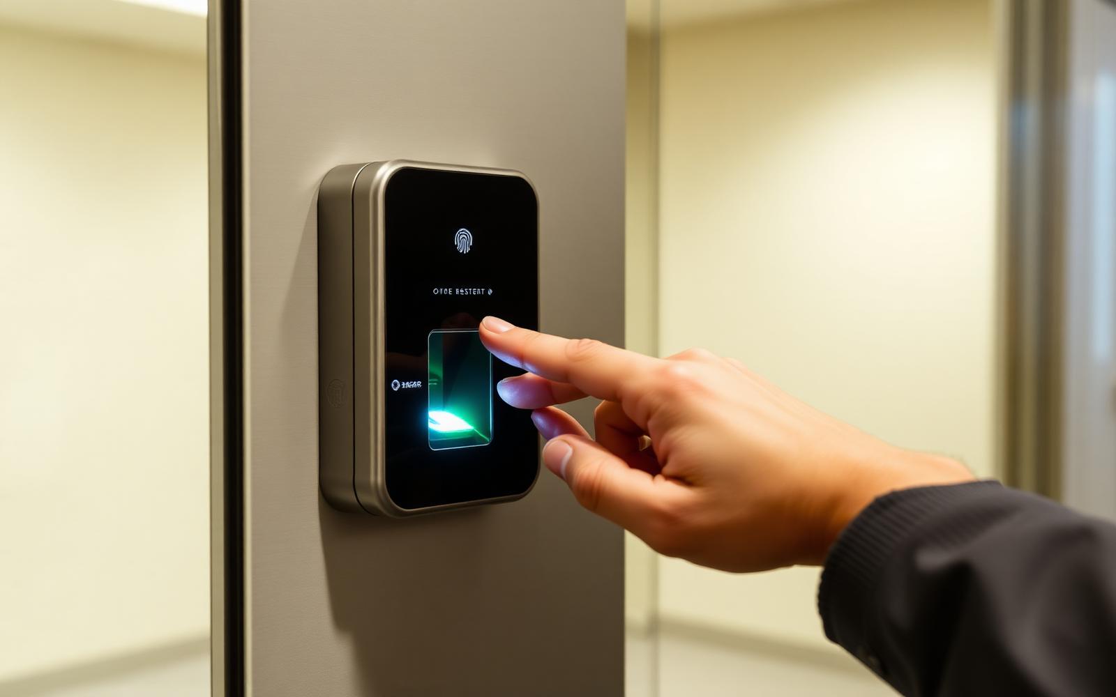 Biometric access control device being used at an office door